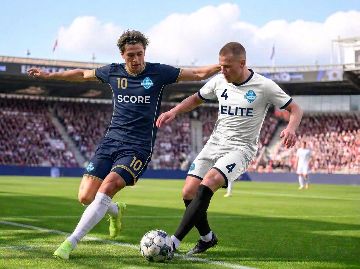 Spelare skjuter bollen i matchsituation